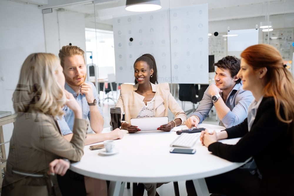 Business people meeting at  round table and brainstorming